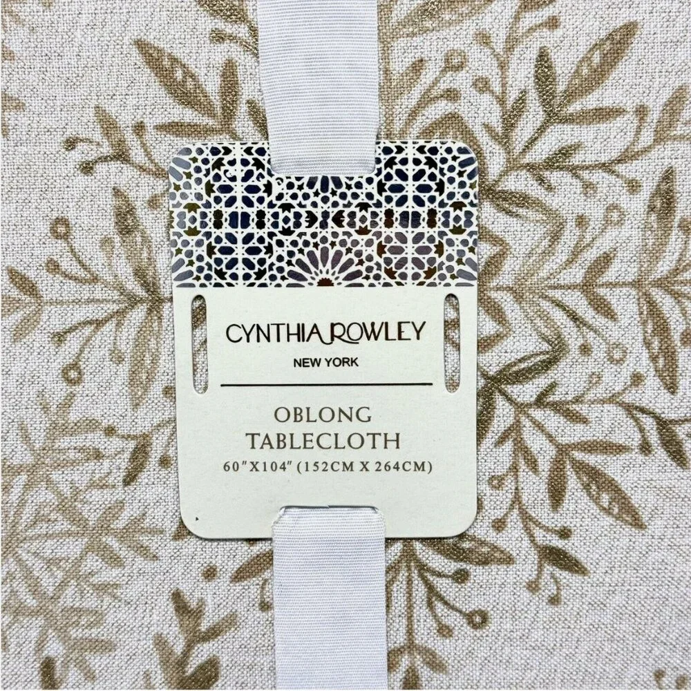 Cynthia Rowley Ornate Gold Snowflake Tablecloth 60x104 Sparkle Christmas Holiday